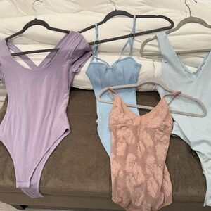 Women’s Lace & Ribbed Bodysuit Collection - Lavender, Light Blue, Blush, Sky